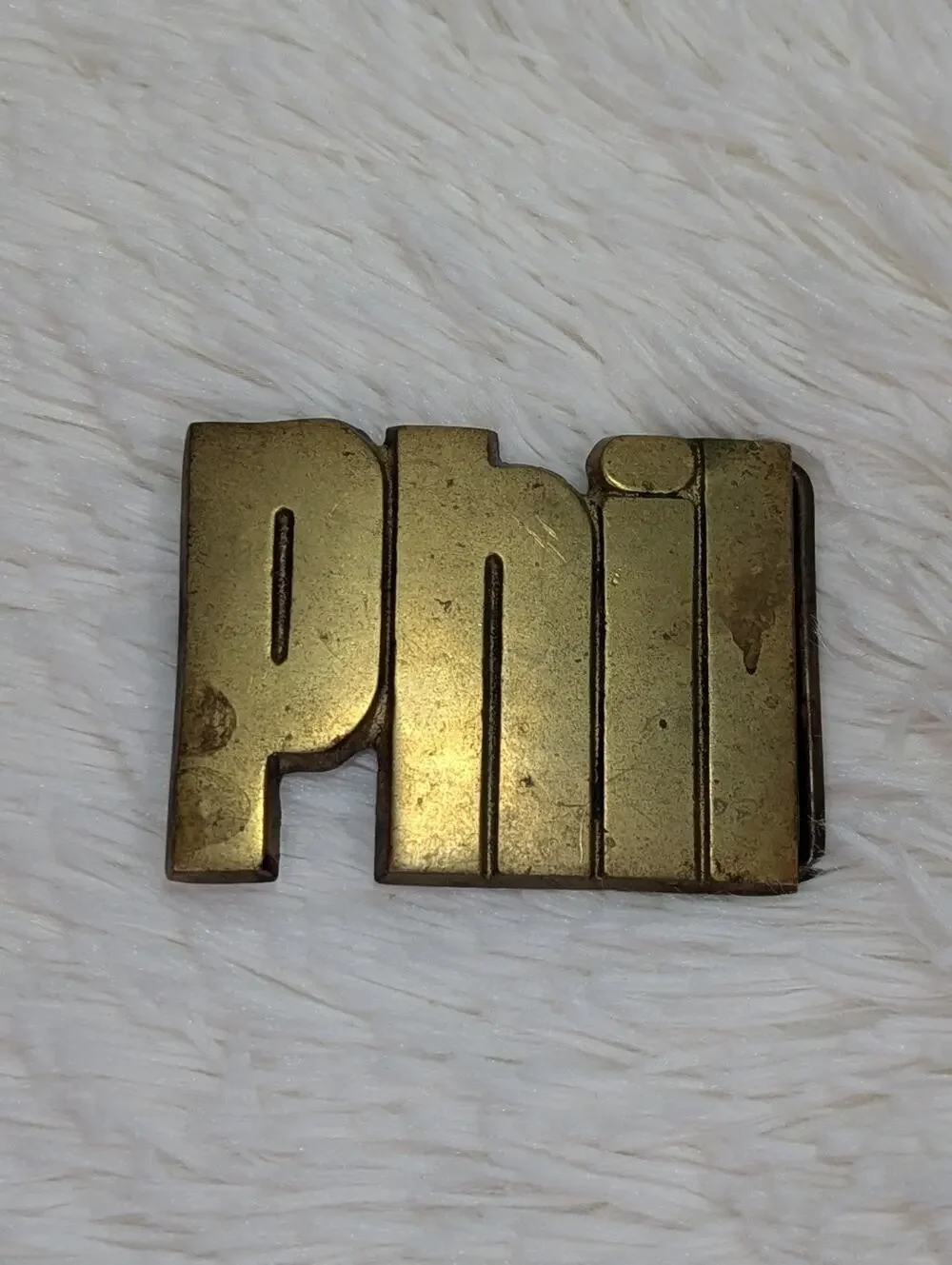 Vintage Baron Buckle Phil Name Solid Brass Belt Buckle Gold Tone 1970s 4368